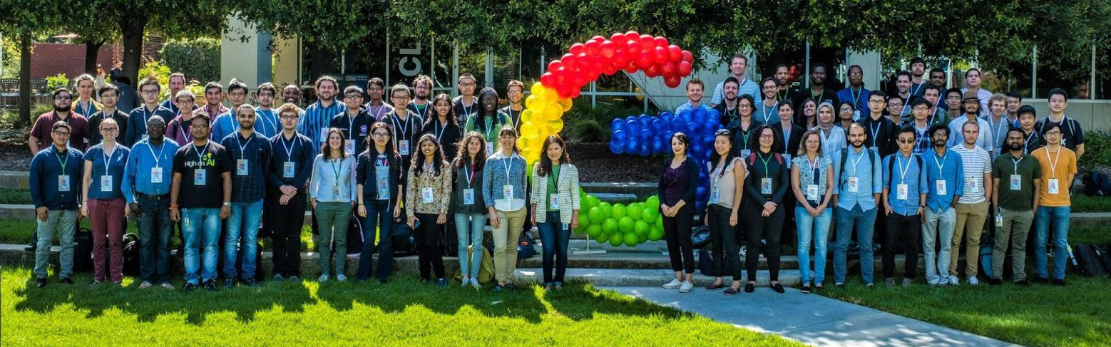 Outdoor photo of Google and FLIP Alliance Fellows attending the 2019 PhD Fellowship Summit.