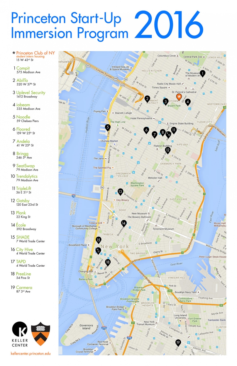 Map of locations in NYC