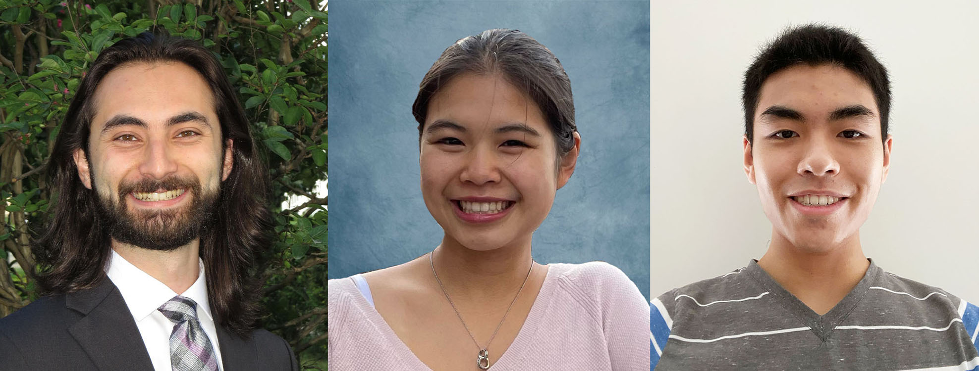 Three photos, from left to right, Anthony Hein, Michelle Woo, and Frederick Qiu